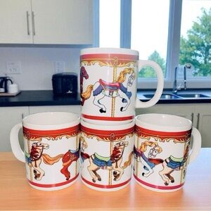 Carousel Vintage Collector Horse Mug 10 oz Right or Left Hand - set of 4